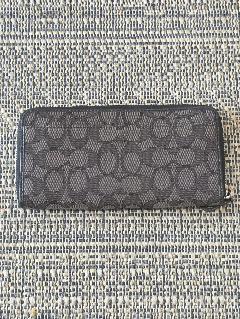 Coach Black Long Wallet Zip Around in Signature Canvas All Over 